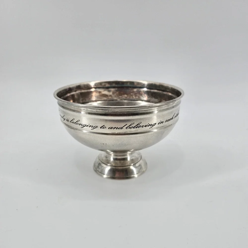 Pottery Barn Engraved Family Is Belonging Pedestal Bowl Home Decor Silver 6in
